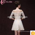 Newest Style Off Shoulder Knee Length Lace Crystal Applique Mother Of The Bride Dress With Sleeves